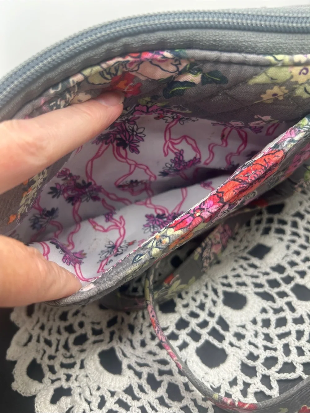 Vera Bradley Gray Quilted Floral Crossbody